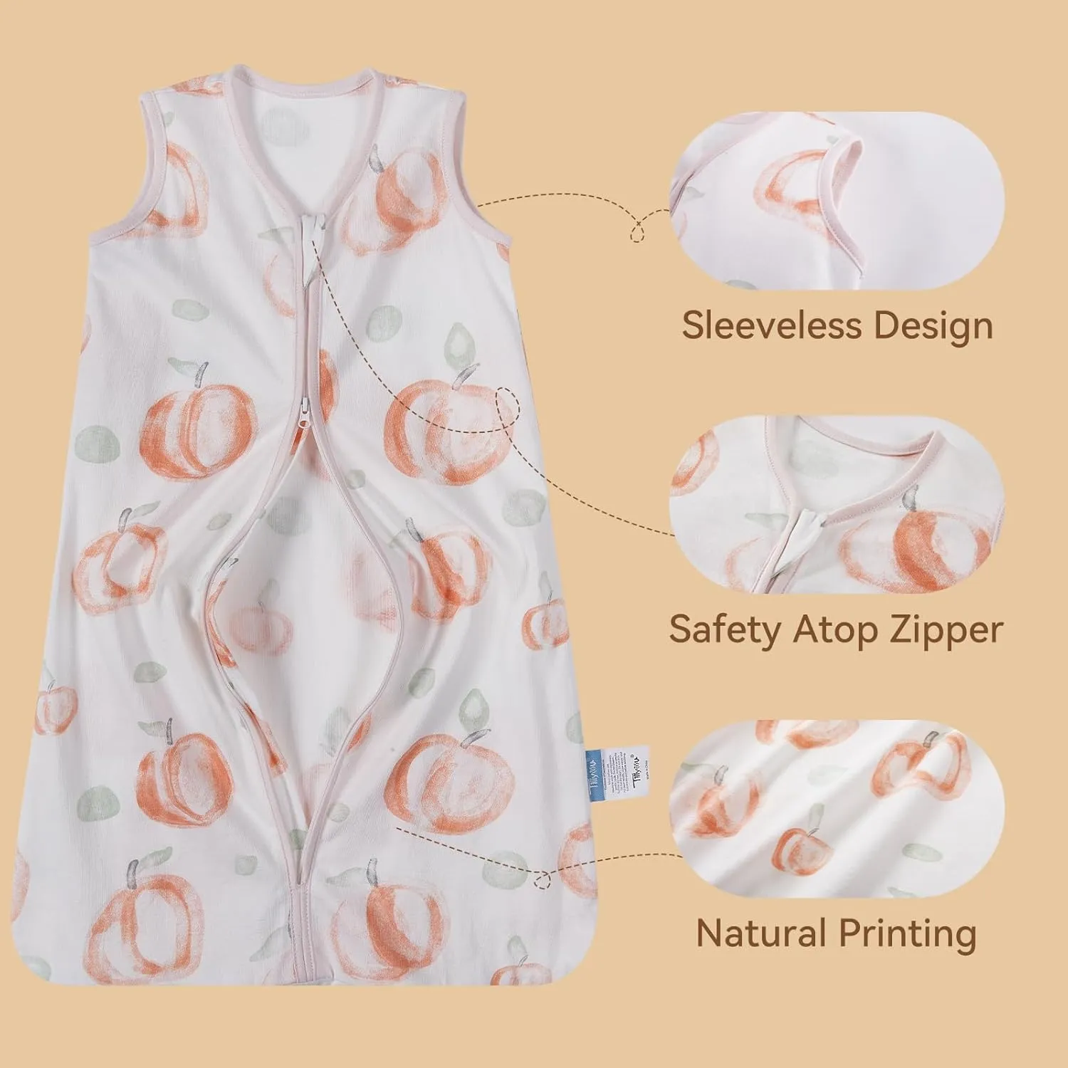 TILLYOU Toddler Sleep Sack 18-24 Months 3 Pack, 0.5 Tog Soft Cotton Wearable Blanket for Baby with Double Zipper, Peach Dot