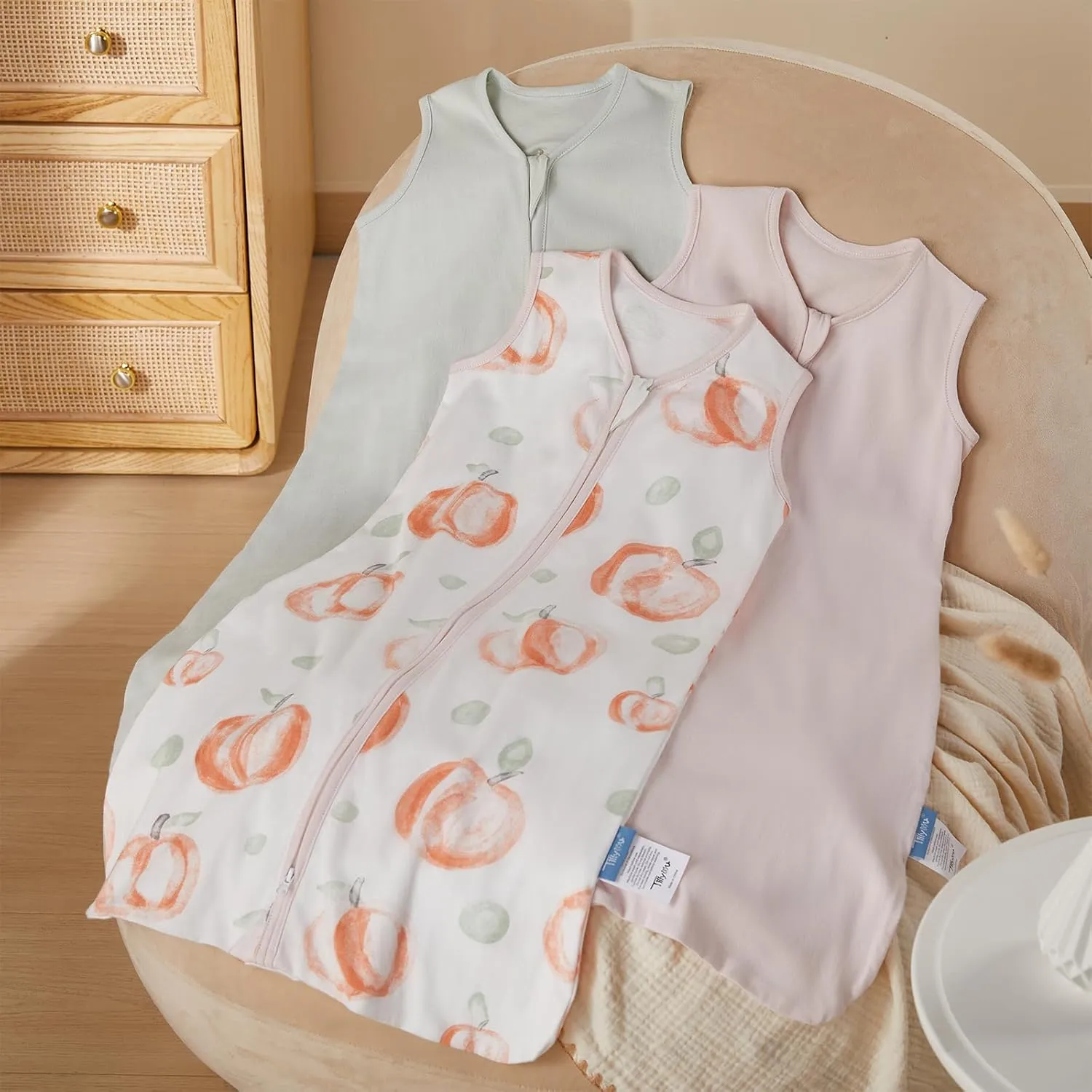 TILLYOU Toddler Sleep Sack 18-24 Months 3 Pack, 0.5 Tog Soft Cotton Wearable Blanket for Baby with Double Zipper, Peach Dot