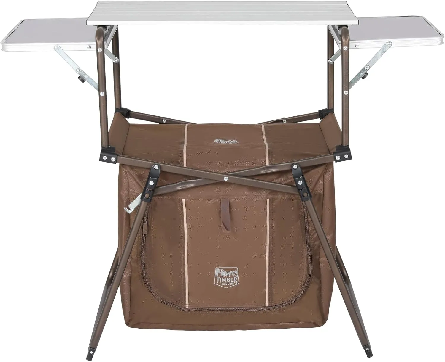 TIMBER RIDGE Outdoor Folding Camping Kitchen Table, Lightweight Portable Aluminum Cooking Table with Storage and Carry Bag, Camp Cook Station, Foldable Grill Table for BBQ, Picnic, Backyard, Brown
