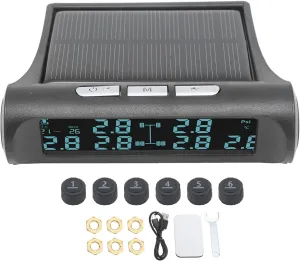 Tire Pressure Monitoring System, Large Screen RV Solar TPMS with 6 Tire Sensors, Tire Pressure Real Time Monitor Alarm System for RV Trailer Truck Motorhome, 0-116PSI
