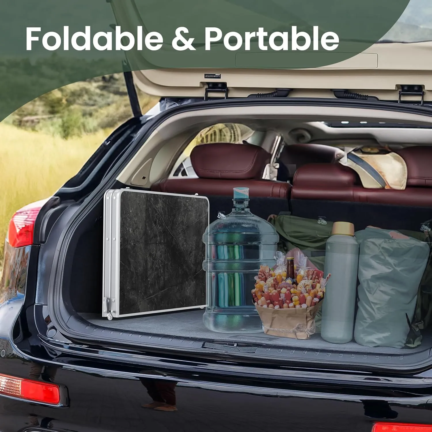 Titanker Folding Camping Table 3ft, Folding Picnic Table, Camp Tables Portable Foldable, 50% Extra Side Space, Outdoor Patio Table, Camping Essentials, Aluminum Light Solid, Silver
