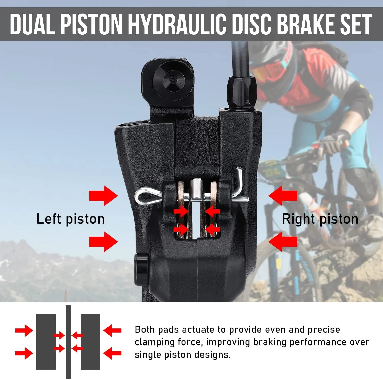 TOBWOLF 1 Pair MTB Disc Brake Set, Hydraulic Disc Brake Kit with 160mm Rotors, Left Front 81cm & Right Rear 147cm, Aluminum Oil Pressure Calipers Levers for Mountain Bike E-Bike Fat Bike Road Bike