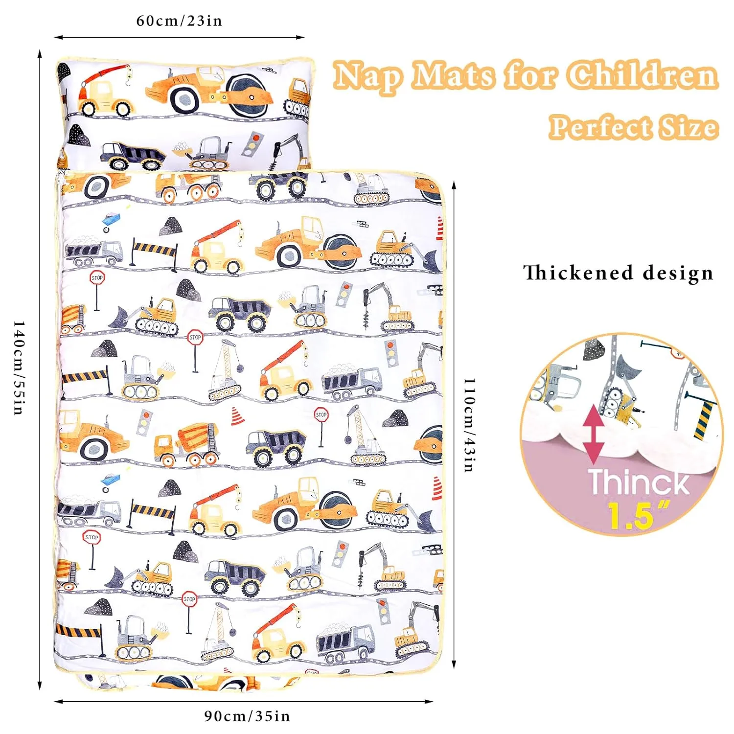 Toddler Nap Mat with Pillow and Blanket, Thicken Kids Sleeping Bag for Boys and Girls, Extra Large Rolled Napping Mats for Daycare, Sleepovers Preschool Travel Camping, Ages 3-7 Years