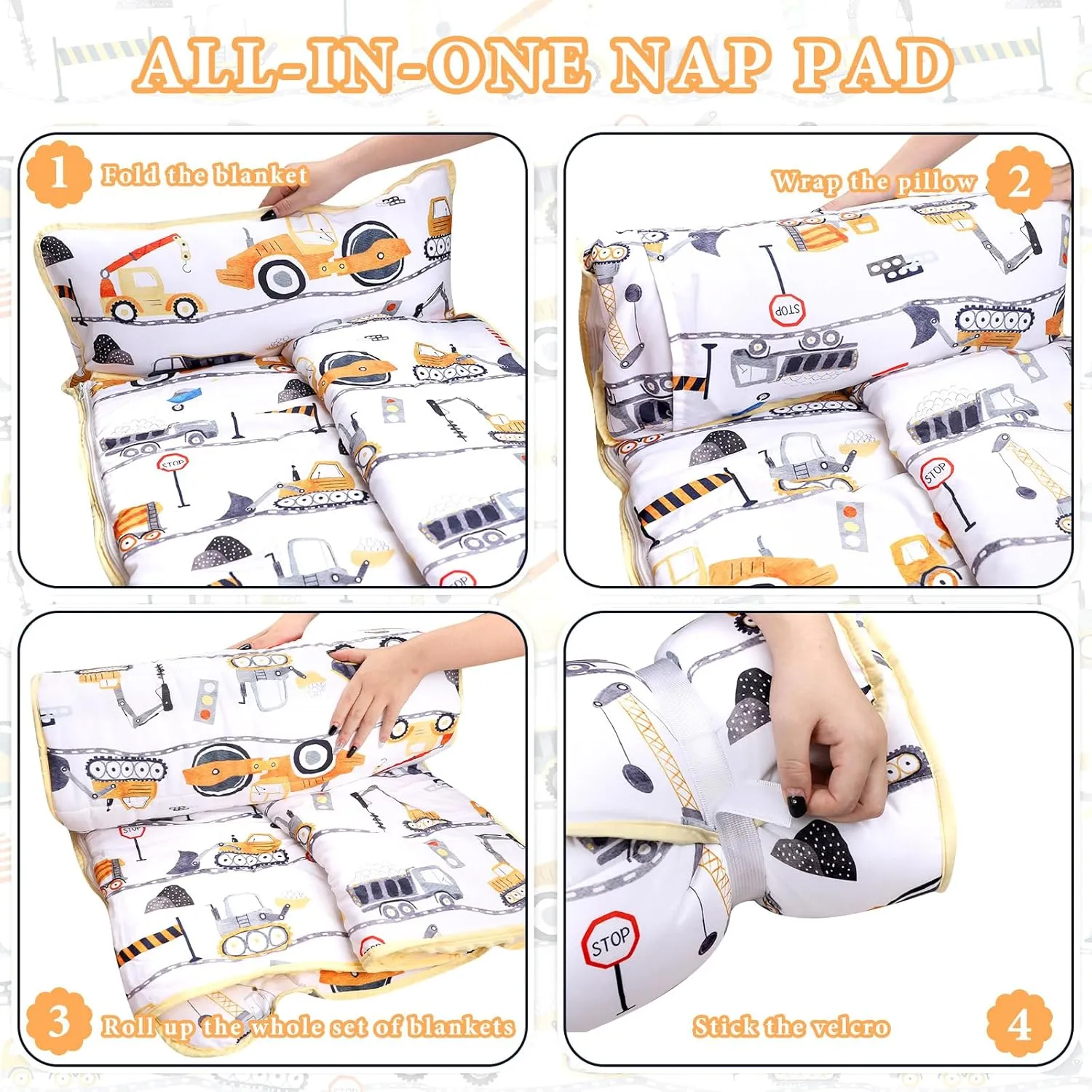 Toddler Nap Mat with Pillow and Blanket, Thicken Kids Sleeping Bag for Boys and Girls, Extra Large Rolled Napping Mats for Daycare, Sleepovers Preschool Travel Camping, Ages 3-7 Years