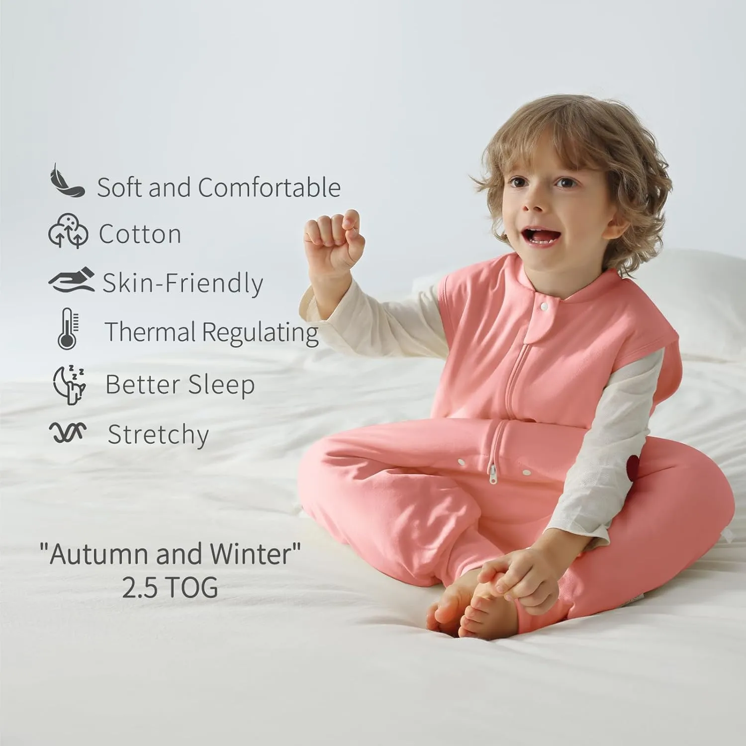 Toddler Sleep Sack with Feet 2t-3t, 2.5 Tog Baby Sleep Sack with Legs for Winter, Thermostatic Cotton Baby Sleeping Sack, 2-Way Zipper Baby Wearable Blanket for Walkers