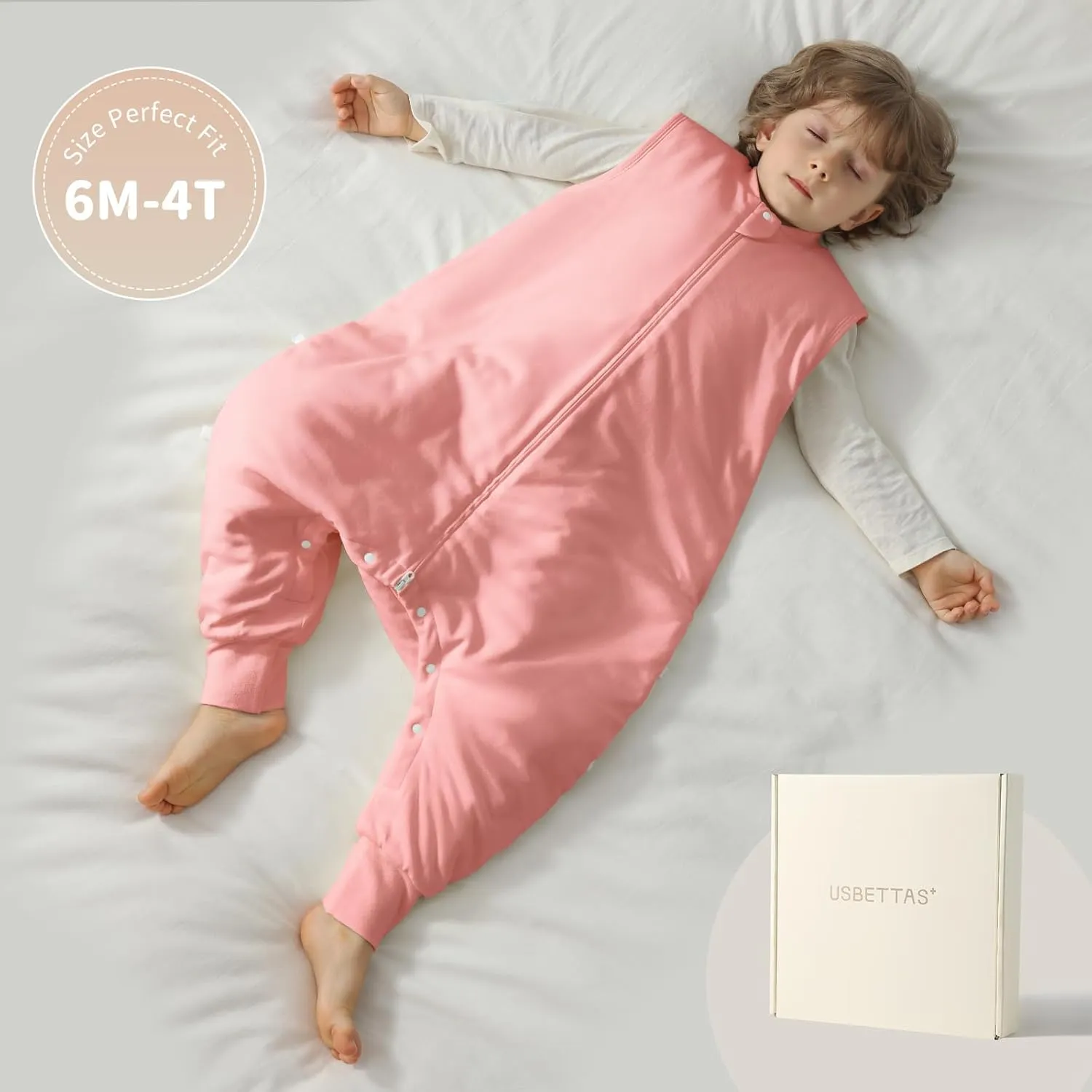 Toddler Sleep Sack with Feet 2t-3t, 2.5 Tog Baby Sleep Sack with Legs for Winter, Thermostatic Cotton Baby Sleeping Sack, 2-Way Zipper Baby Wearable Blanket for Walkers