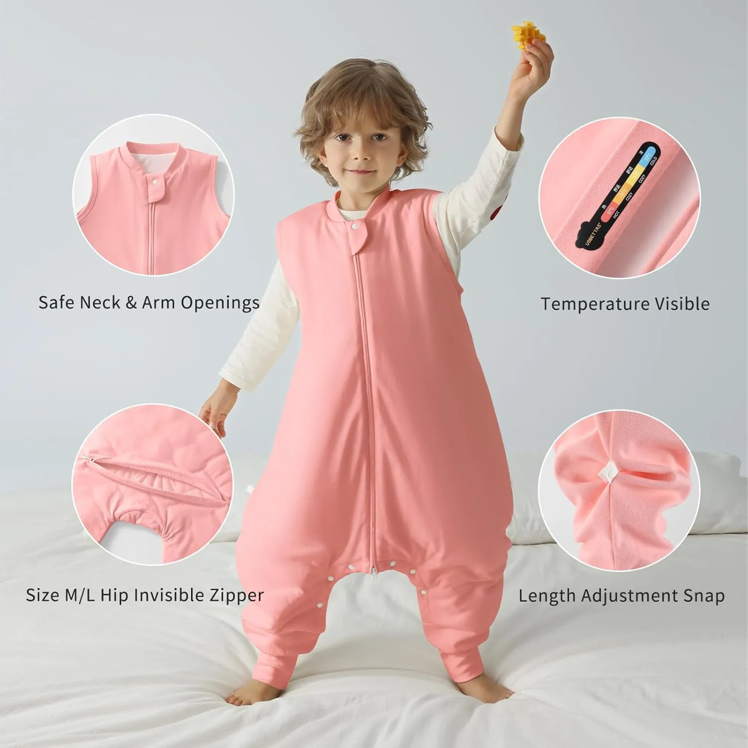 Toddler Sleep Sack with Feet 2t-3t, 2.5 Tog Baby Sleep Sack with Legs for Winter, Thermostatic Cotton Baby Sleeping Sack, 2-Way Zipper Baby Wearable Blanket for Walkers
