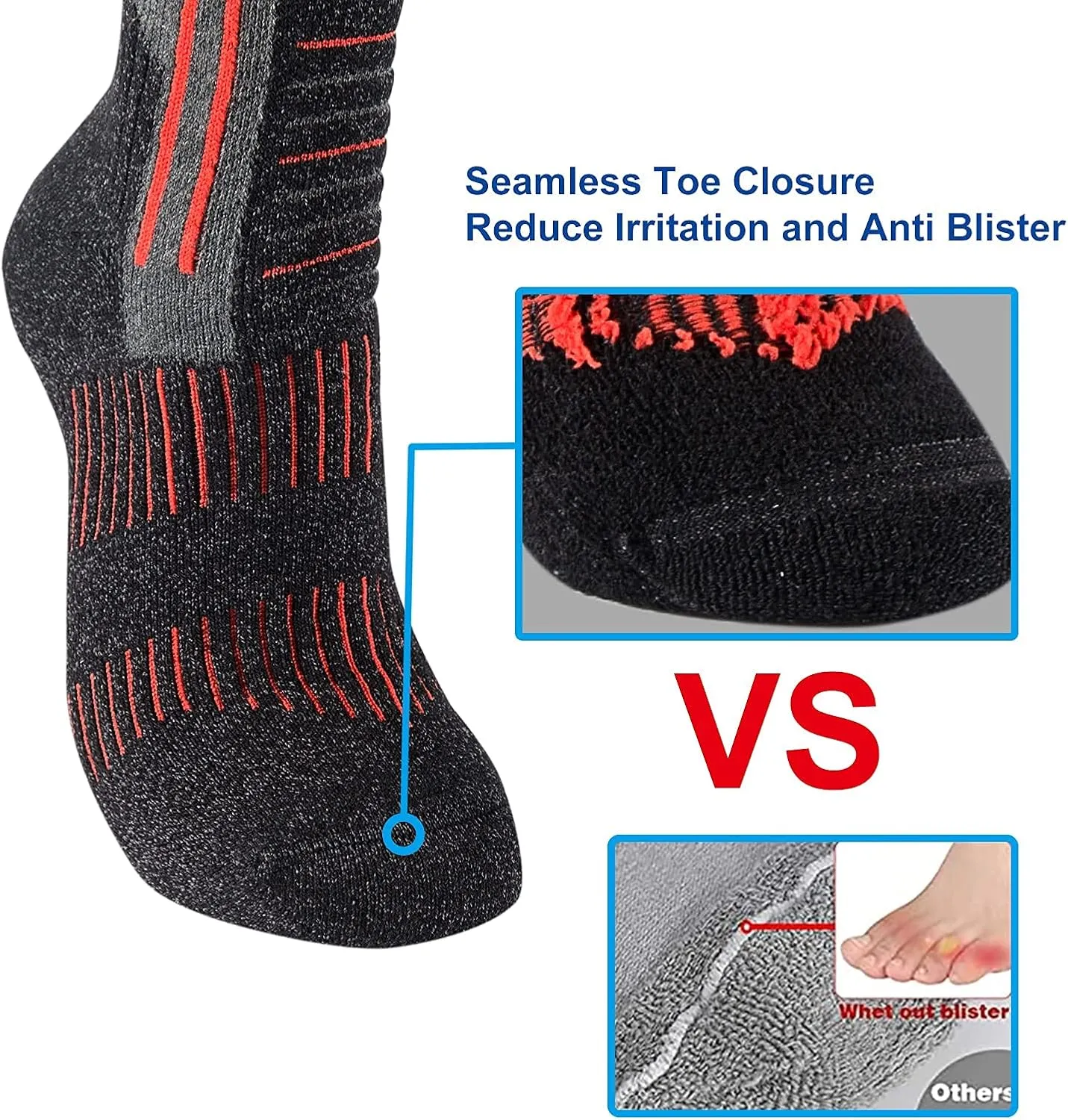 Toes&Feet Womens and Mens Padded Anti Blister Odor Resistant Sweat Wick Trekking Hiking Skiing Mid-Calf Crew Knee High Socks