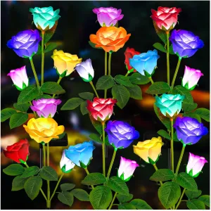 TONULAX Solar Garden Lights - Upgraded Outdoor Light, 7 Color Changing Rose Lights for Yard,Garden Decoration, Enlarged Solar Panel, More Realistic Rose Flower (6 Pack)