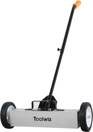 Toolwiz 18 Inches 26 Lbs Magnetic Sweeper Magnetic Pickup Tool with Wheels Telescoping Tool Holder with Quick Release Latch and Extension Handle Heavy Duty Metal Pick Up