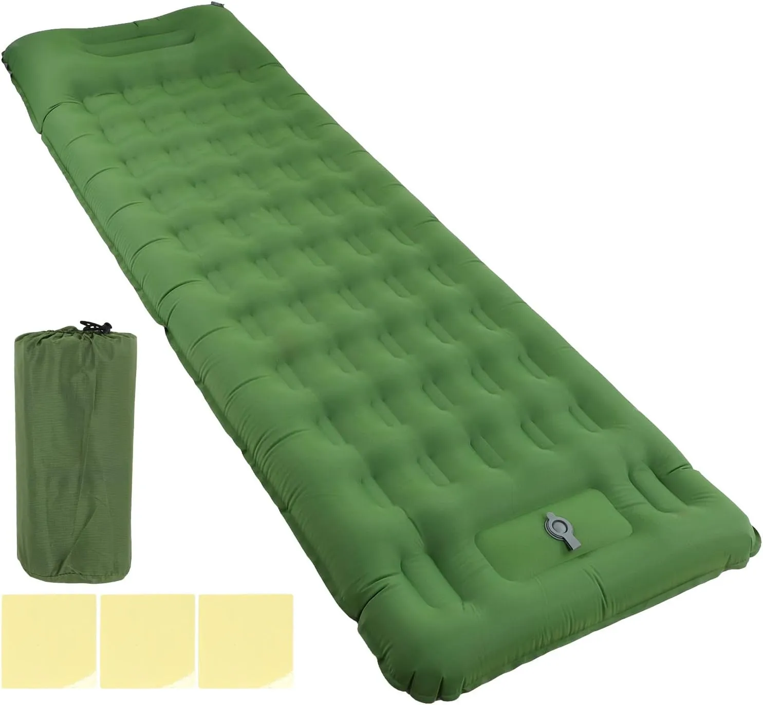 Topyond Ergonomic Inflatable Camping Mat Olive Green Waterproof Nylon 60s Foot Inflation,Anti Leakage Sleeping Pad for Camping, Hiking, Travel,440lb Capacity Portable Storage Bag Included