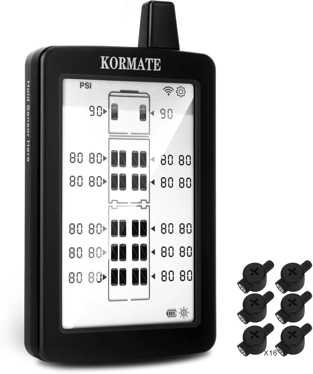 TPMS Tire Pressure Monitoring System 16 Sensors Displayed Vertically,All Tires Pressure and Temp simultaneously,Solar Power,for RV,semi Truck,Motorhome,5th Wheel,Trailer (Flow Thru,16 Sensors)