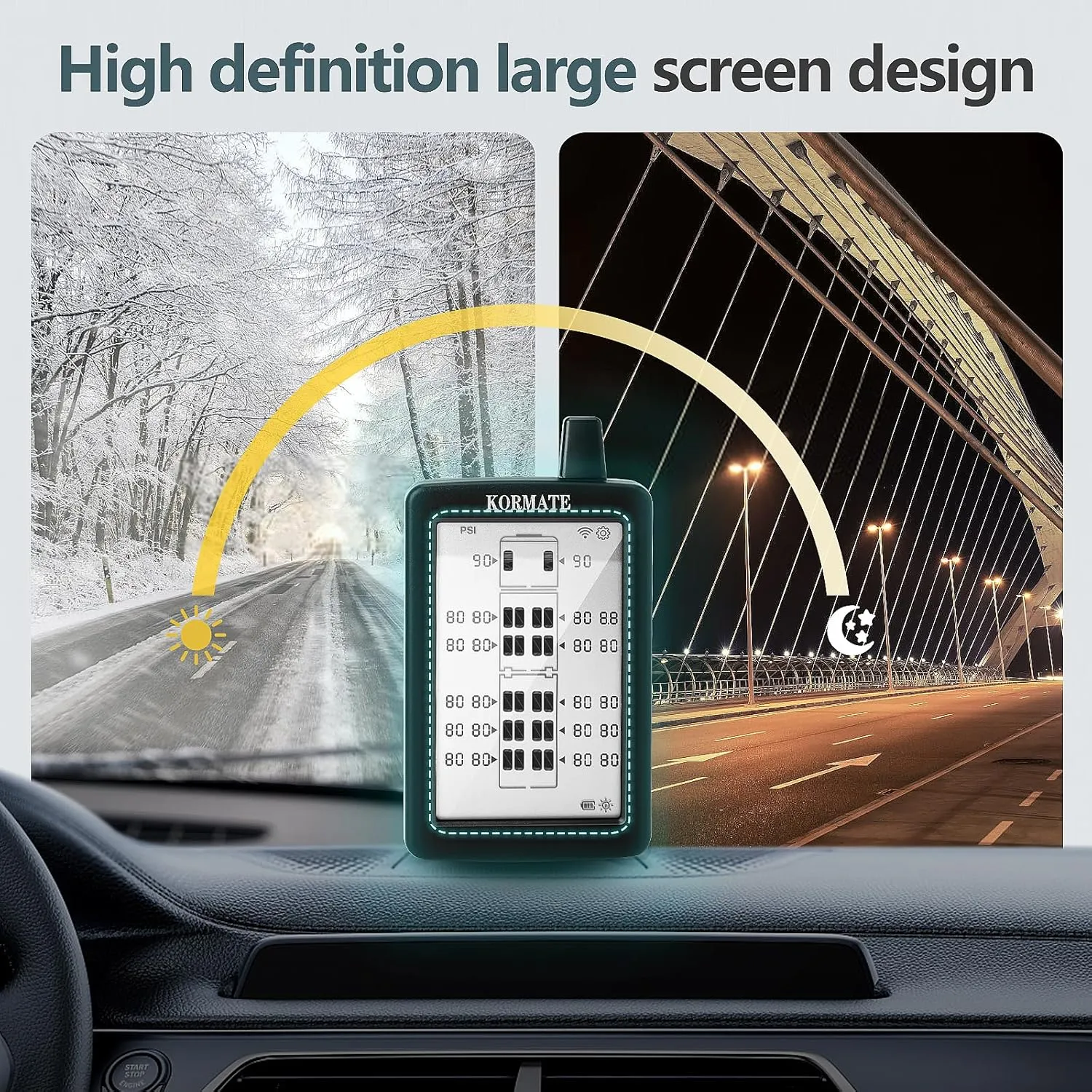 TPMS Tire Pressure Monitoring System 16 Sensors Displayed Vertically,All Tires Pressure and Temp simultaneously,Solar Power,for RV,semi Truck,Motorhome,5th Wheel,Trailer (Flow Thru,16 Sensors)