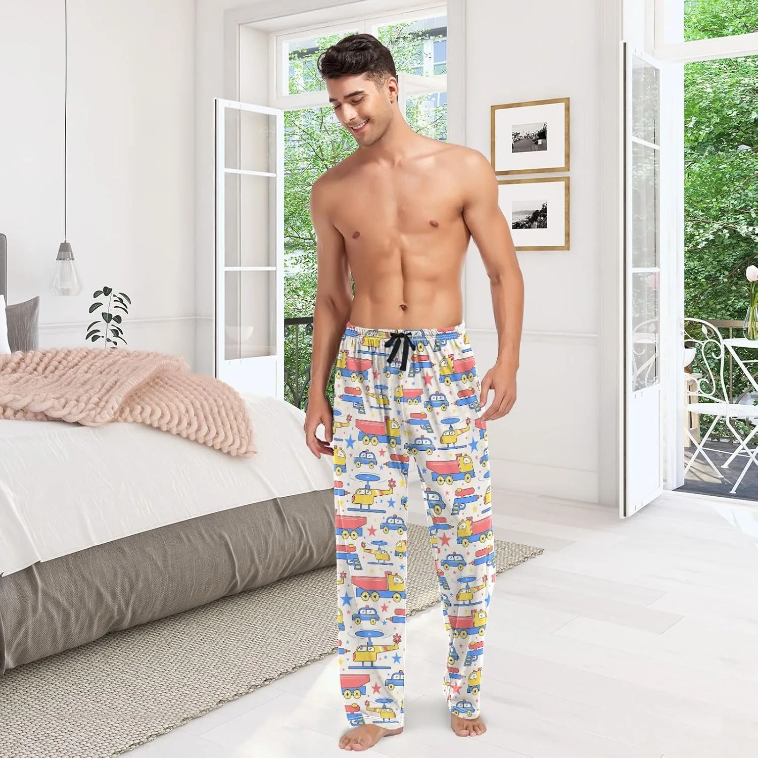 Trailer Airplane Pajama Pants for Men Comfort Sleep Lounge Bottoms Straight-fit with Pockets S-XXL