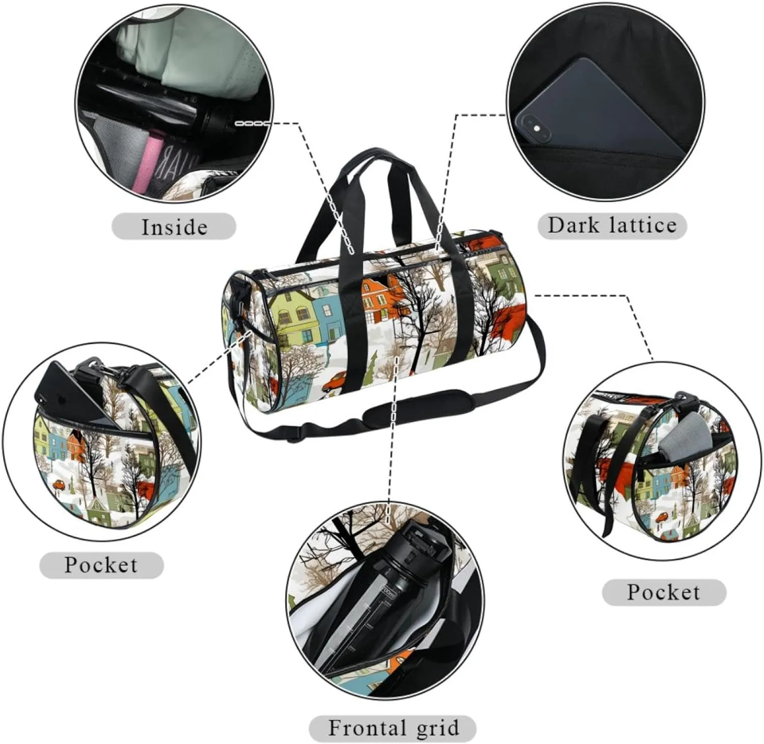 Travel Bag,Mens Gym Bag,Womens Gym Bag,Bright Houses Tree,Sports Bag