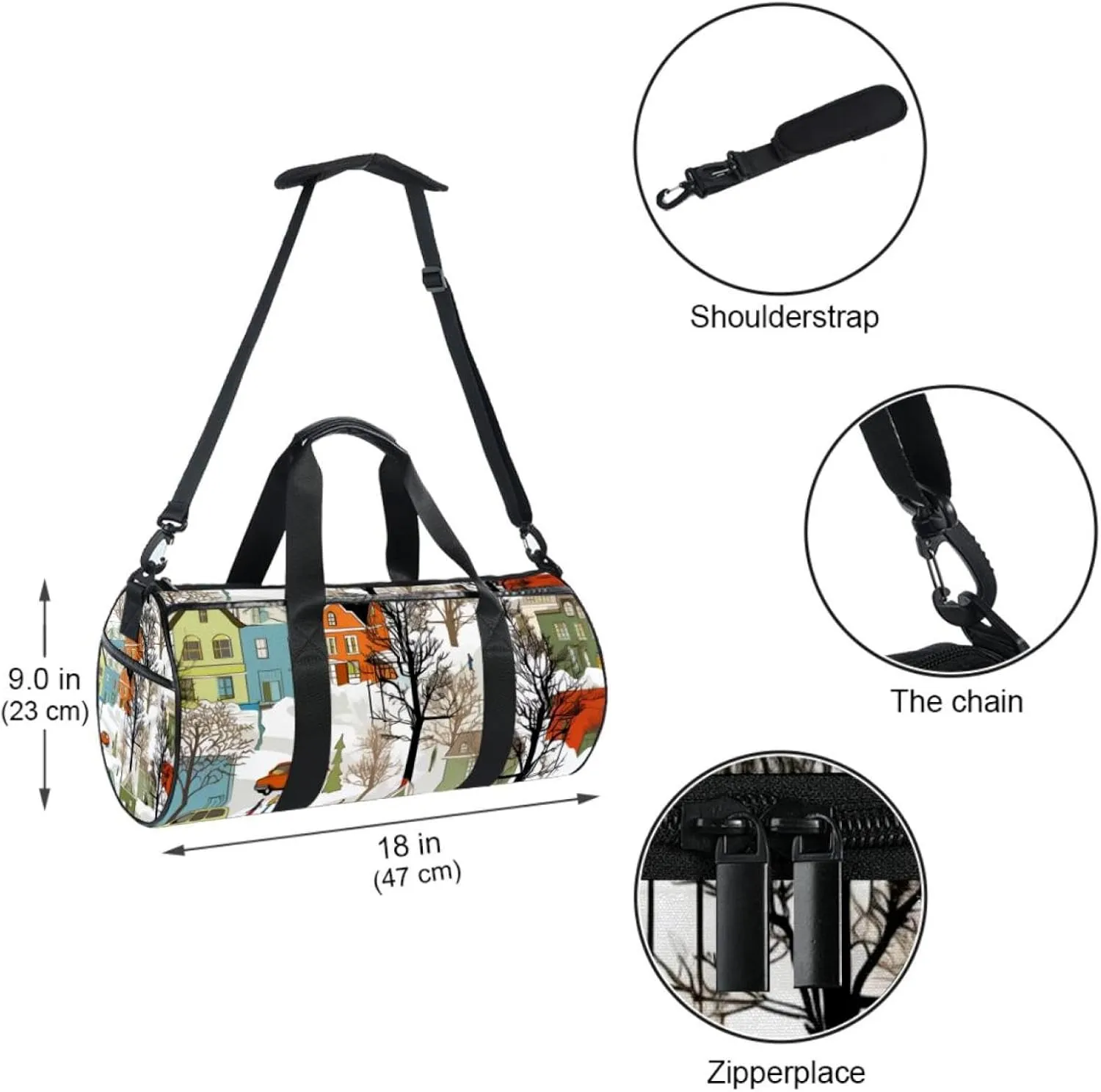 Travel Bag,Mens Gym Bag,Womens Gym Bag,Bright Houses Tree,Sports Bag