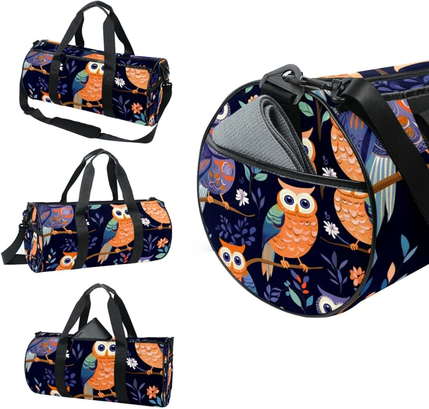 Travel Bag,Mens Gym Bag,Womens Gym Bag,Cartoon Owl Flower,Sports Bag