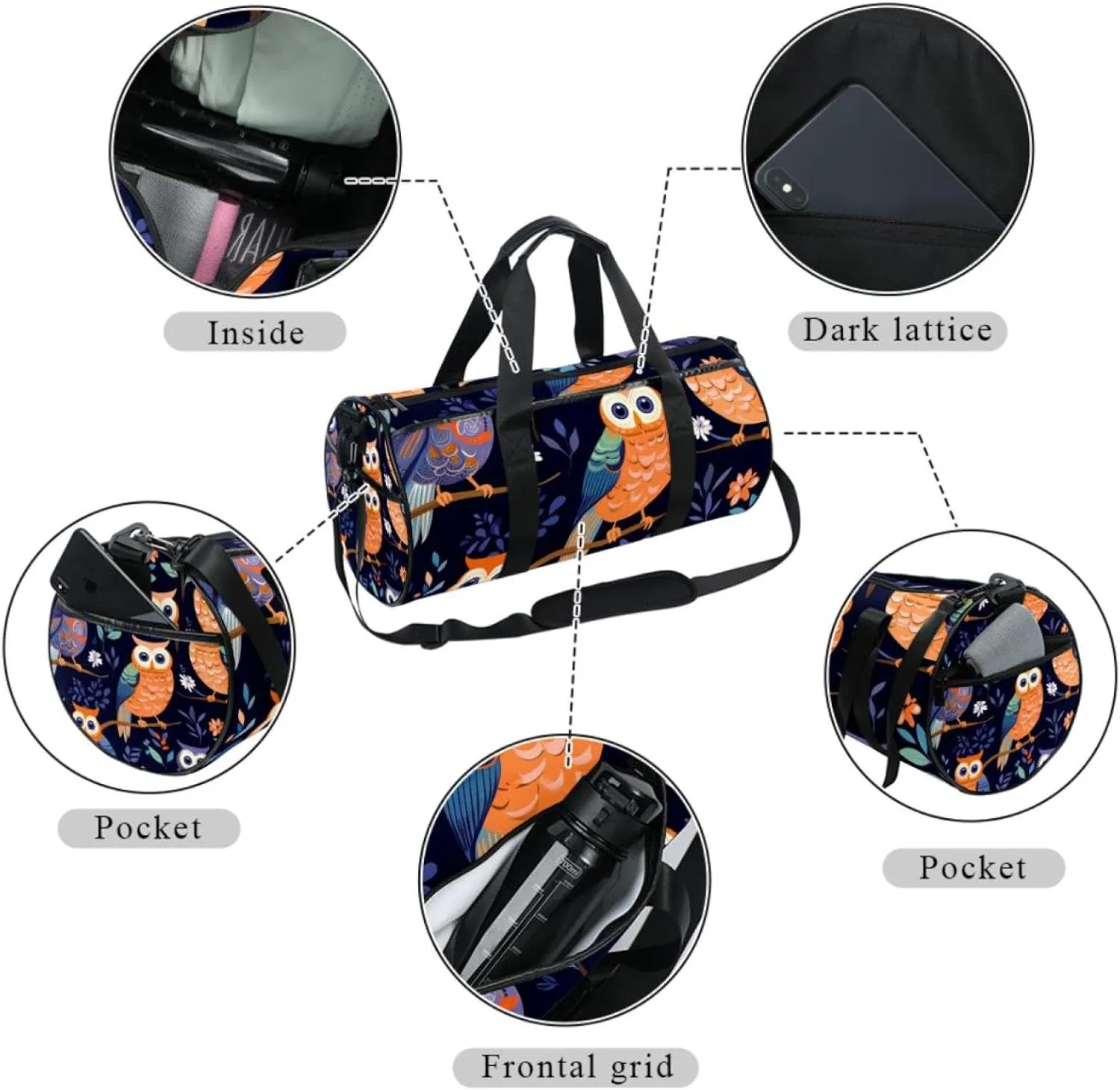 Travel Bag,Mens Gym Bag,Womens Gym Bag,Cartoon Owl Flower,Sports Bag