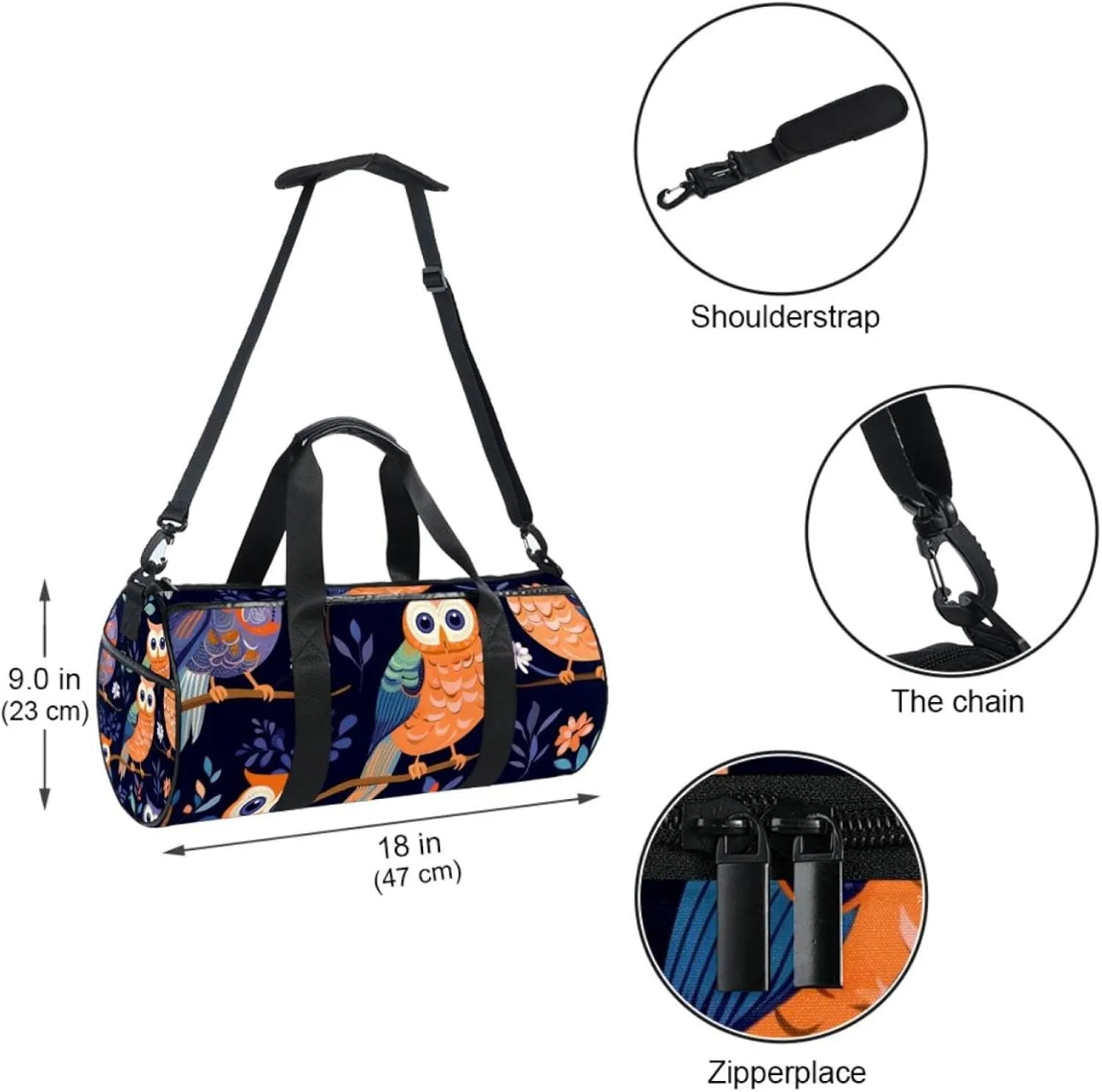 Travel Bag,Mens Gym Bag,Womens Gym Bag,Cartoon Owl Flower,Sports Bag