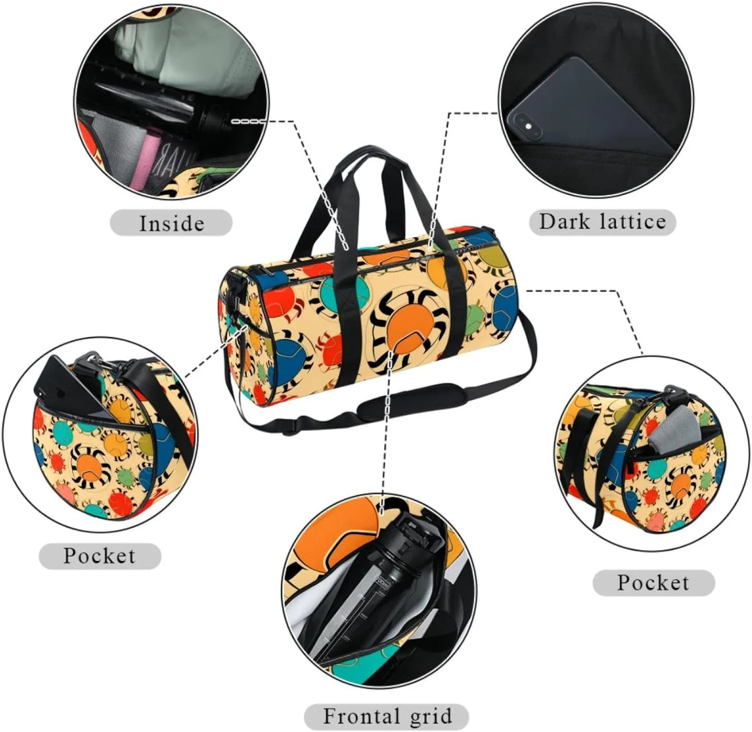 Travel Bag,Mens Gym Bag,Womens Gym Bag,Crabs and Leaf Dots,Sports Bag