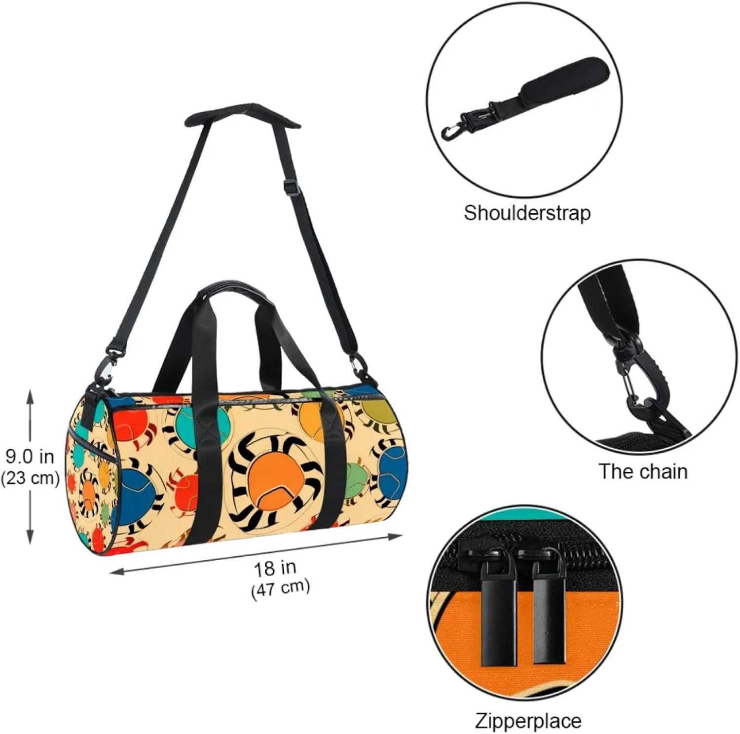 Travel Bag,Mens Gym Bag,Womens Gym Bag,Crabs and Leaf Dots,Sports Bag
