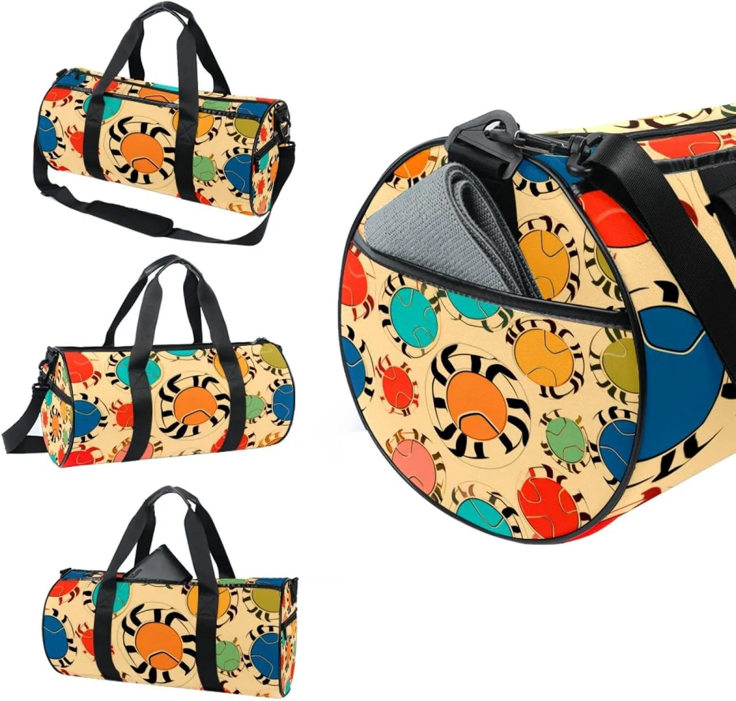Travel Bag,Mens Gym Bag,Womens Gym Bag,Crabs and Leaf Dots,Sports Bag