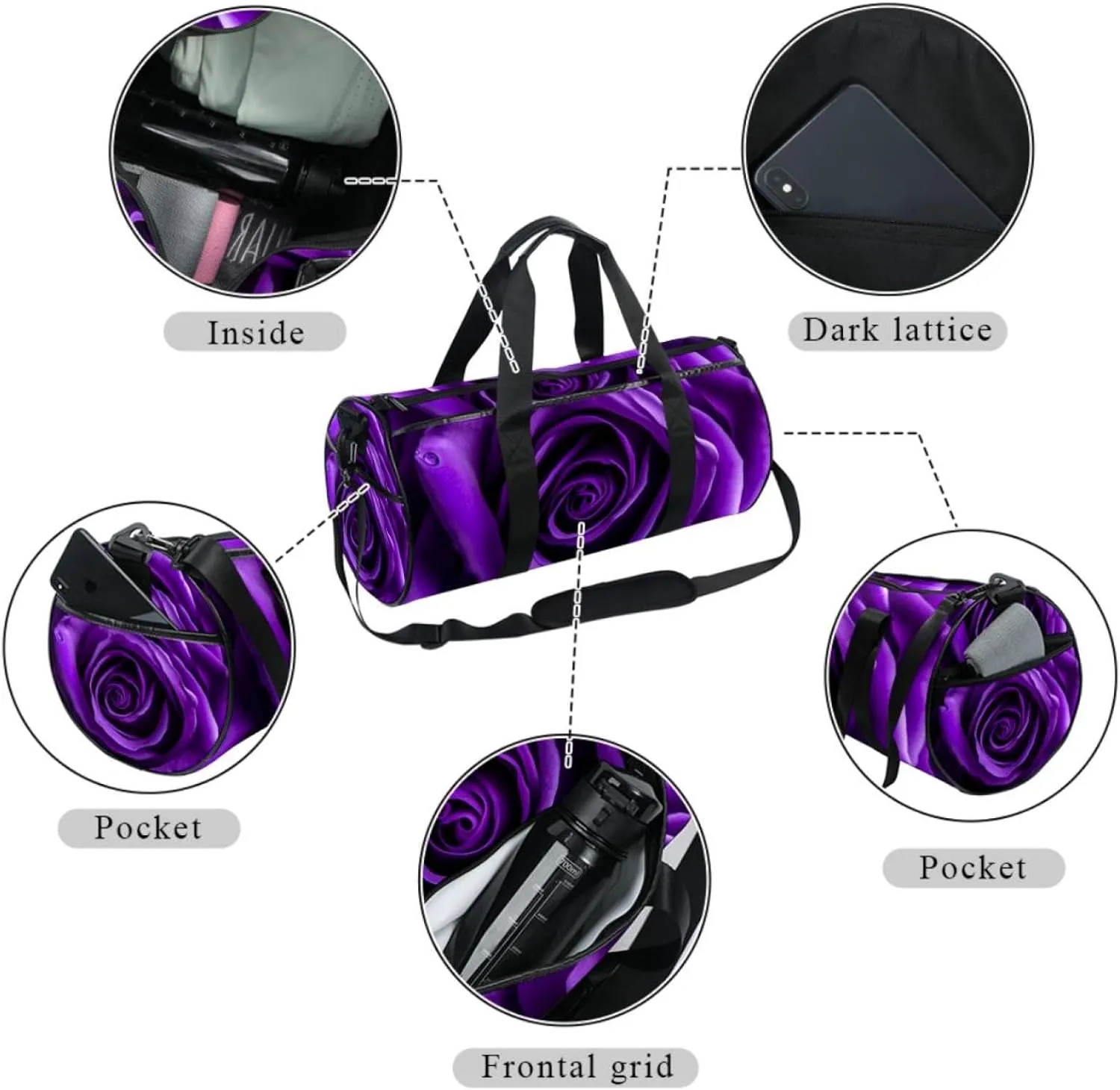 Travel Bag,Mens Gym Bag,Womens Gym Bag,Purple Rose,Sports Bag