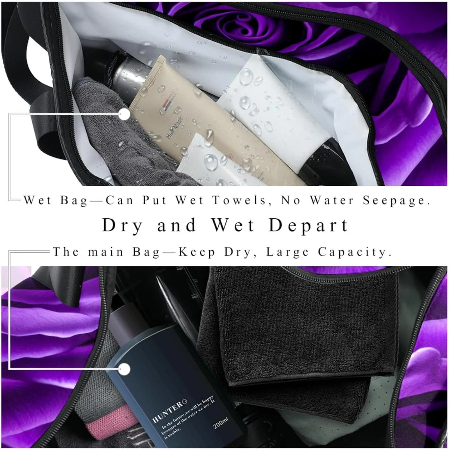 Travel Bag,Mens Gym Bag,Womens Gym Bag,Purple Rose,Sports Bag