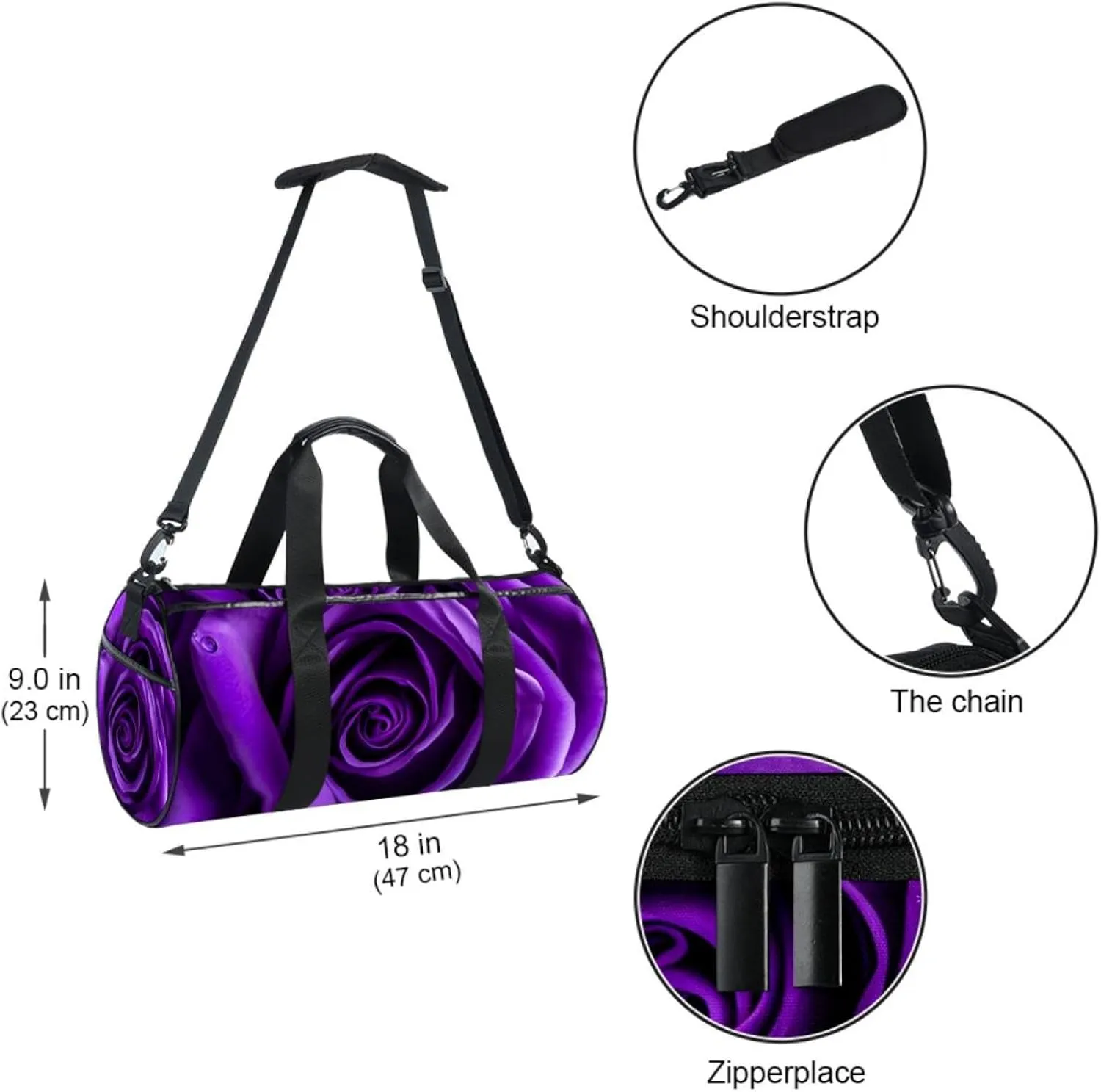 Travel Bag,Mens Gym Bag,Womens Gym Bag,Purple Rose,Sports Bag