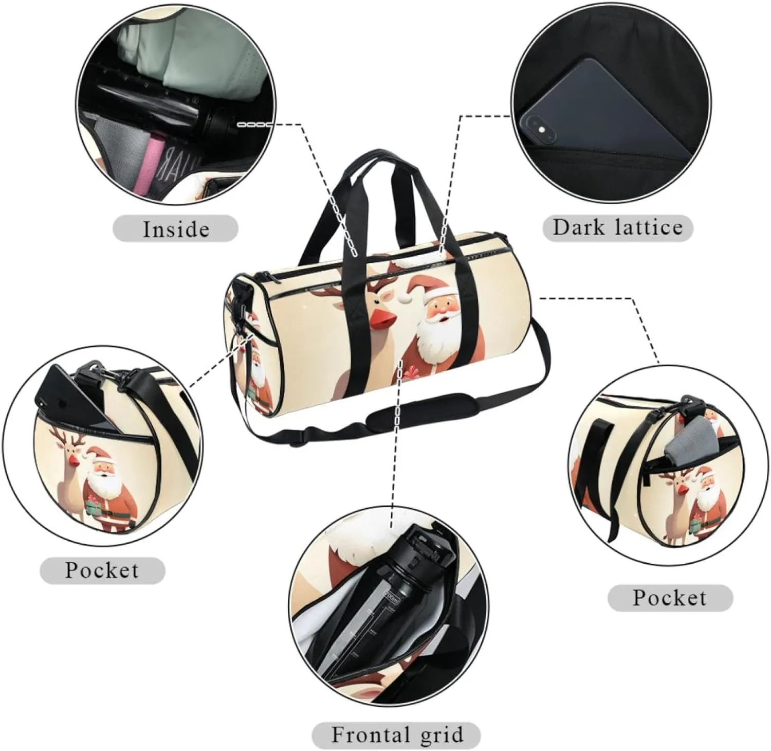 Travel Bag,Mens Gym Bag,Womens Gym Bag,Xmas Deer Santa Claus,Sports Bag