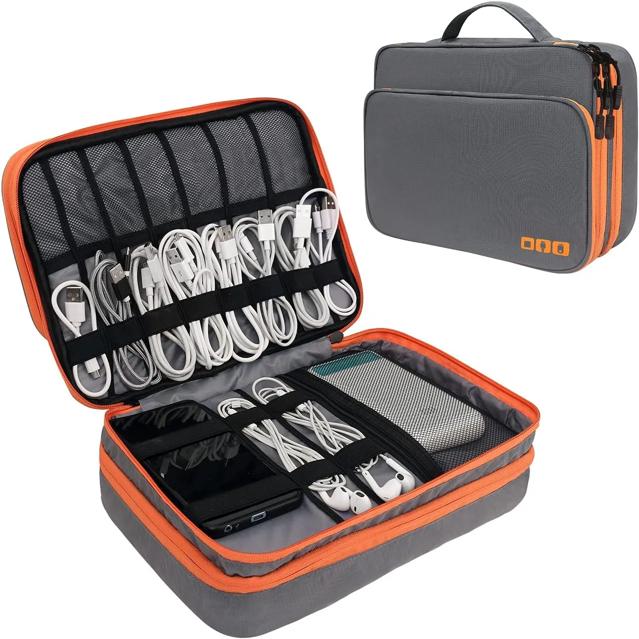 Travel Cable Organizer Bag, 3 Layer X-Large Capacity Electronics Accessories Cord Storage Case Bag for Cables, SD Card,Chargers, Power Bank, Cellphone,Tablet