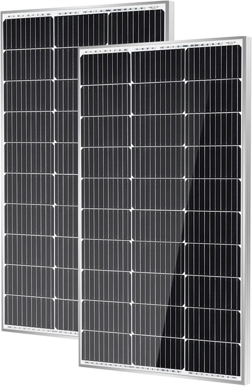 Traver Force Solar Panel 100 Watt 10BB Monocrystalline 12V Solar Panels for Home High Efficiency Solar Module Power Charger for RV Camping Cabin Marine Boat Motorhome Off-Grid Black 2-Pack 100W