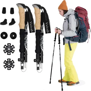 Trekking Poles Collapsible Hiking Poles Cork Handle Walking Sticks Lightweight Aluminum Alloy 7075 Hiking Sticks for Seniors Women Men-2pcs