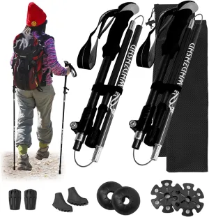 Trekking Poles Collapsible Lightweight 2-Pack – Aluminum Hiking Poles with 4 Interchangeable Tips, Adjustable for Men & Women, Mountain Climbing & Backpacking