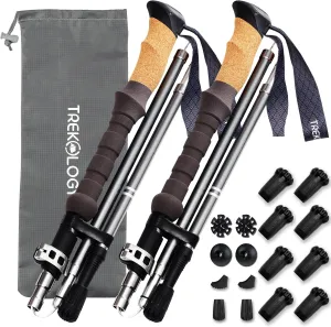 TREKOLOGY TREKZ Cork Trekking Poles Bundle with 8pc Replacement Tips - Complete Trekking Gear Set for Enhanced Outdoor Adventures