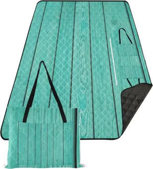 Turquoise Wooden Planks Textures Beach Blankets Waterproof Sandproof, Outdoor Blanket Camping Mat Cute Picnic Essentials Foldable, 80" x 60"