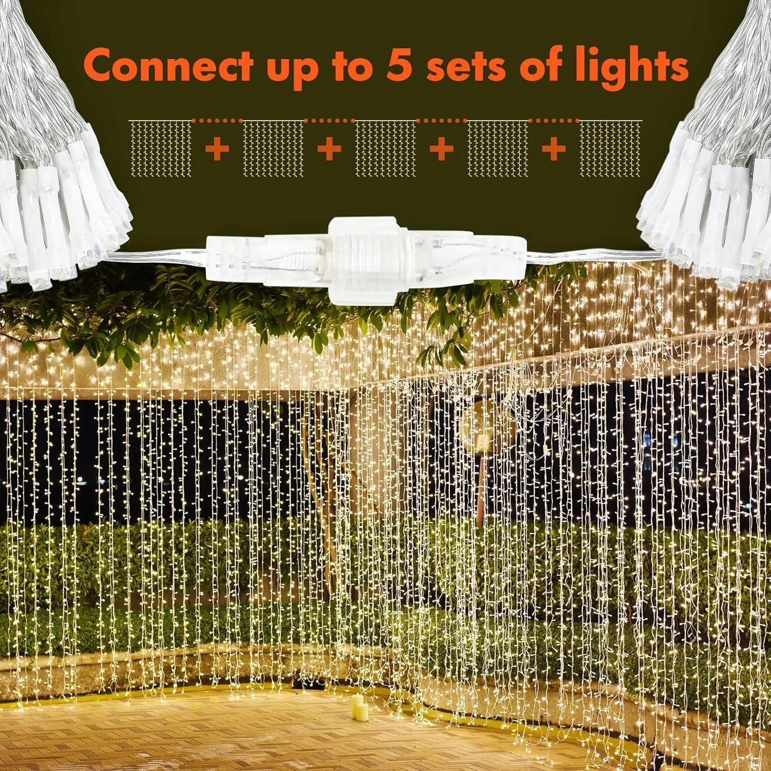 Twinkle Star 300 LED Window Curtain String Light for Christmas Wedding Party Home Garden Bedroom Outdoor Indoor Wall Decorations (Warm White), 2 Pack