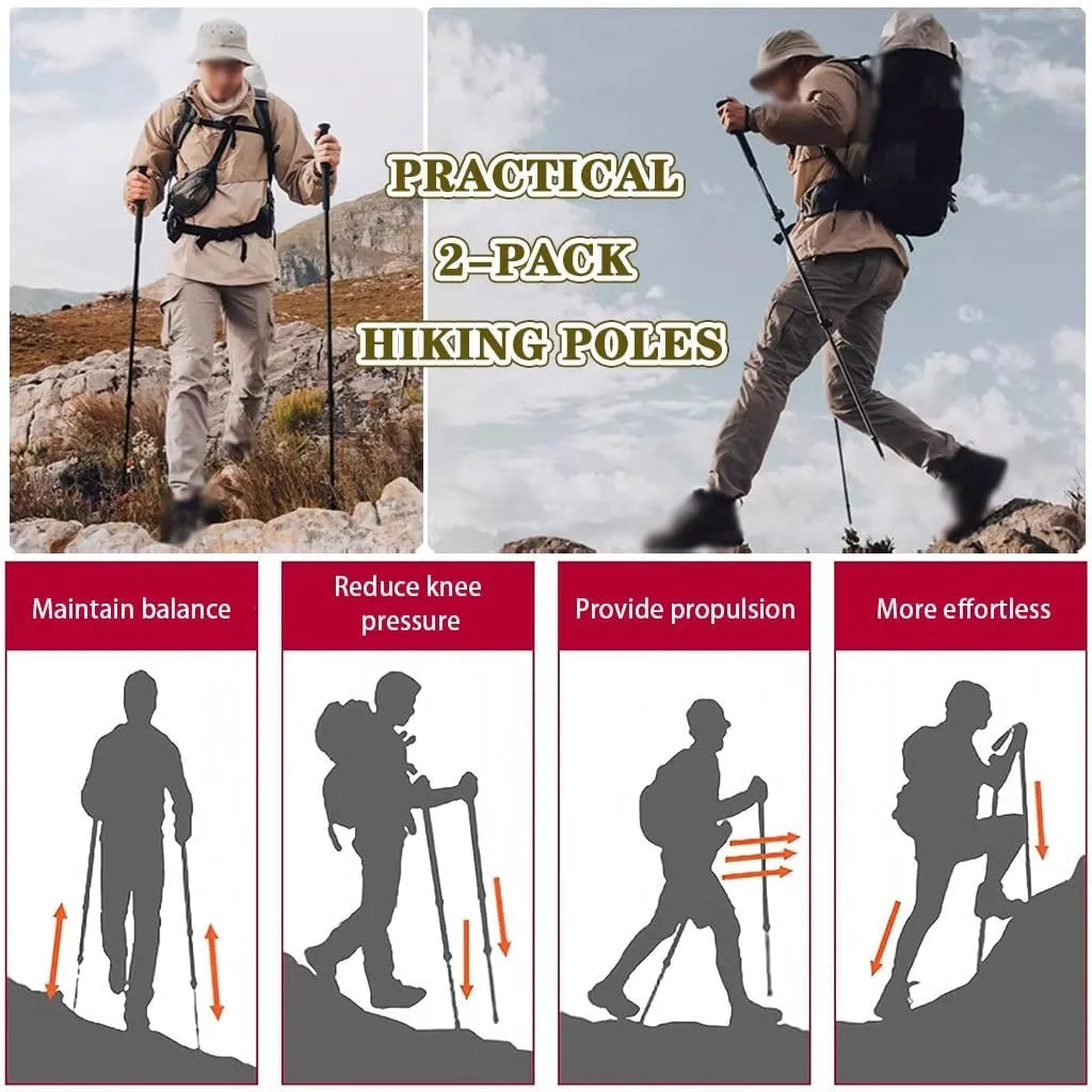 Two Telescopic Walking Stick, Nordic Hiking Gear, Easy Adjustability Trekking Poles, with Aluminum Alloy Lock, for Men, Women