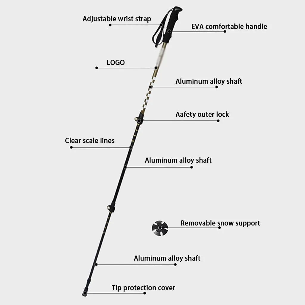 Two Telescopic Walking Stick, Nordic Hiking Gear, Easy Adjustability Trekking Poles, with Aluminum Alloy Lock, for Men, Women