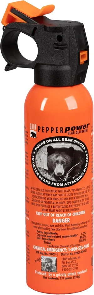 UDAP #12 Pepper Power Premium Can Only Bear Spray Self Defense Deterrent for Camping, Hiking, Fishing, Powerful Blast Pattern, 30 ft Fog Barrier, 7.9 oz