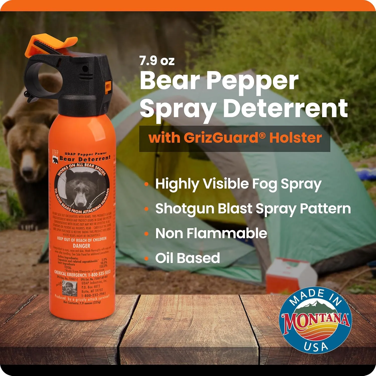UDAP Pepper Power Magnum Bear Spray Self Defense Deterrent with Holster for Camping, Hiking, Fishing, Powerful Blast Pattern, 30 ft Fog Barrier, 12HP, 7.9 oz