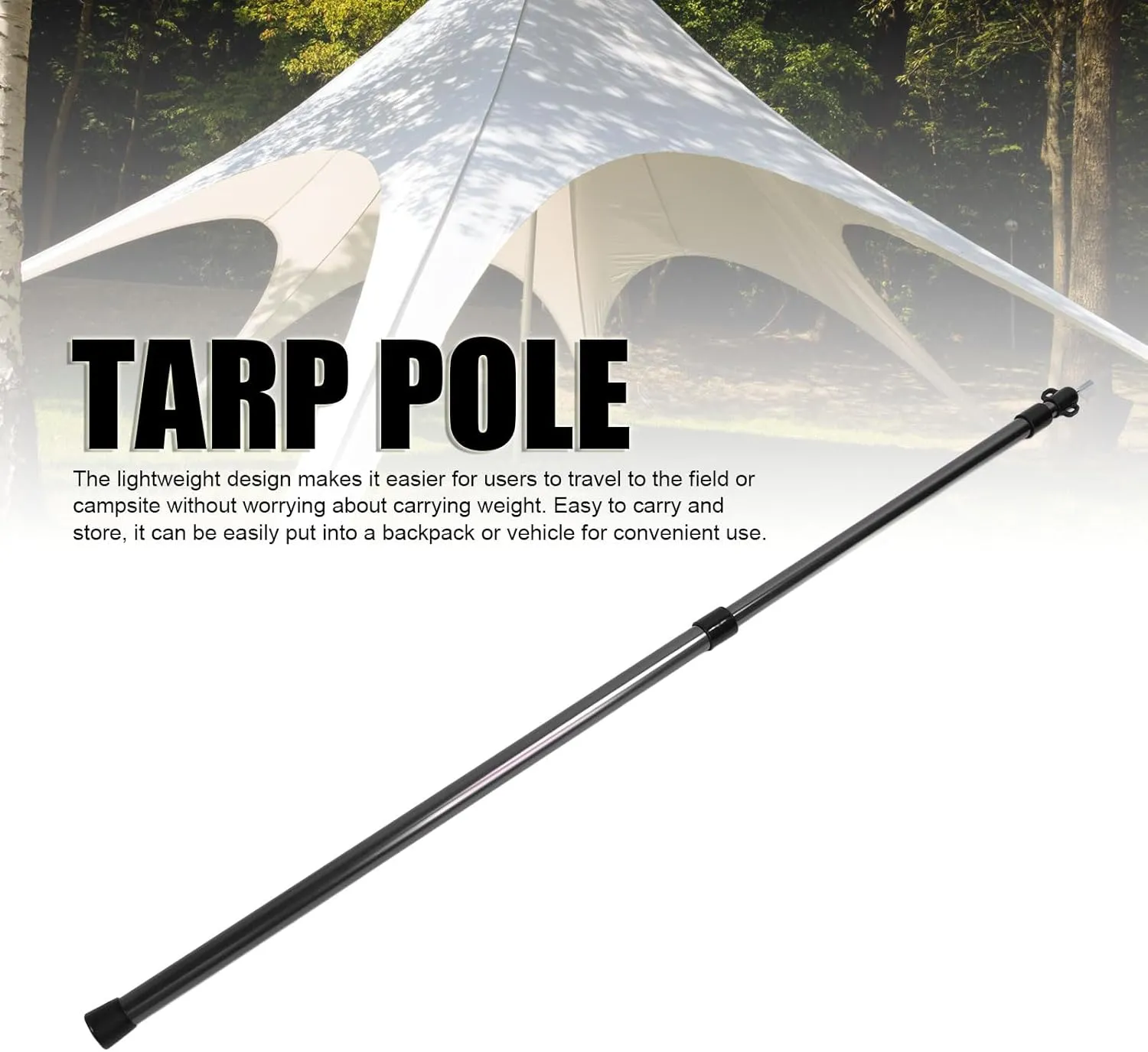 Ultra Light Retractable Canopy Pole, Adjustable Aluminum Alloy Tarp Pole, Portable Extendable Tent Pole for Outdoor Camping, Hiking and Beach Shelters (Black)