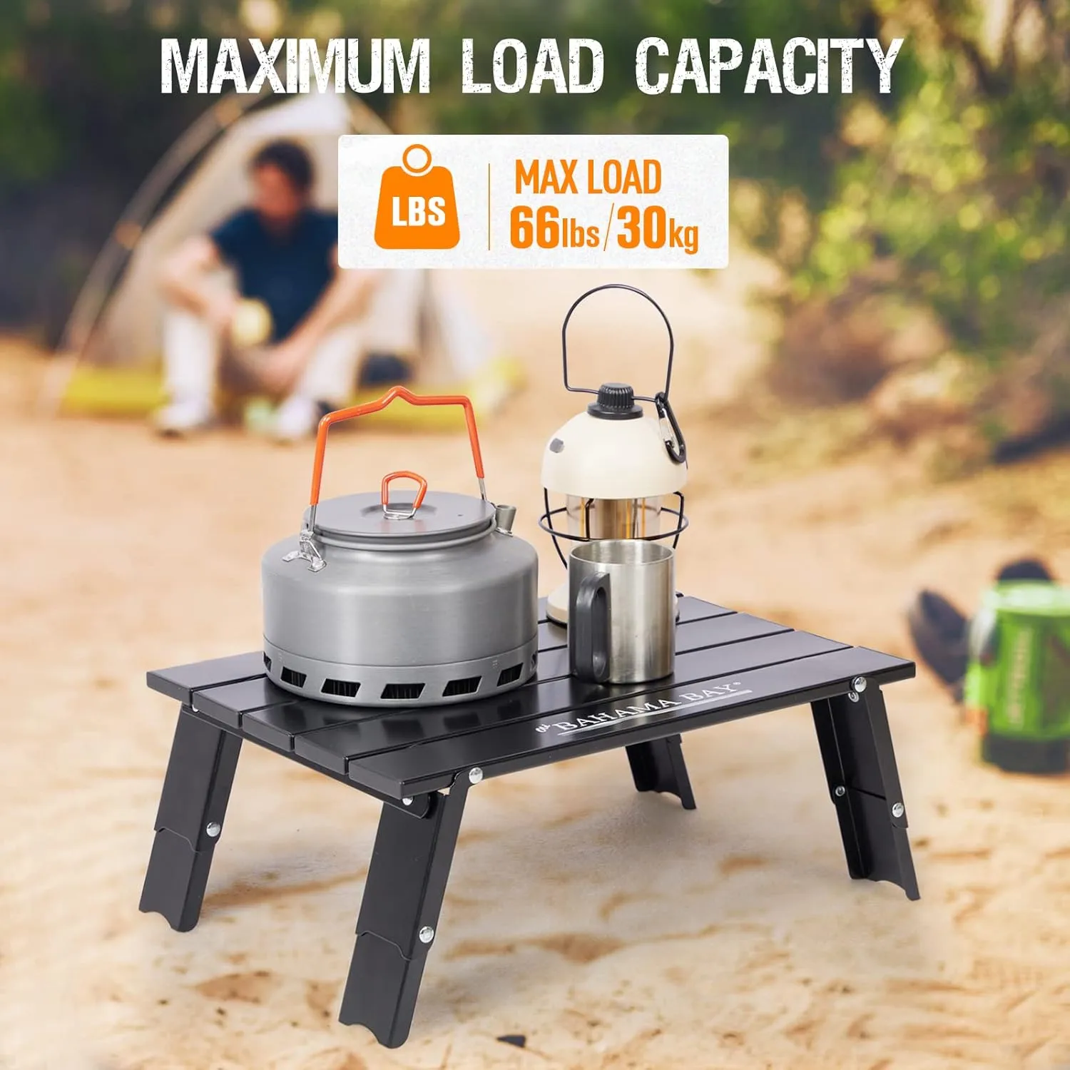 Ultralight Aluminum Mini Table, Foldable Small Beach Table with Retractable Legs, 66lbs/30kg Weight Capacity, Suitable for Picnic Camping Outdoor Hiking(Black)
