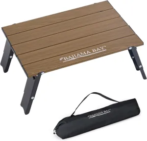 Ultralight Aluminum Mini Table, Foldable Small Beach Table with Retractable Legs, 66lbs/30kg Weight Capacity, Suitable for Picnic Camping Outdoor Hiking(Dark Woodgrain)