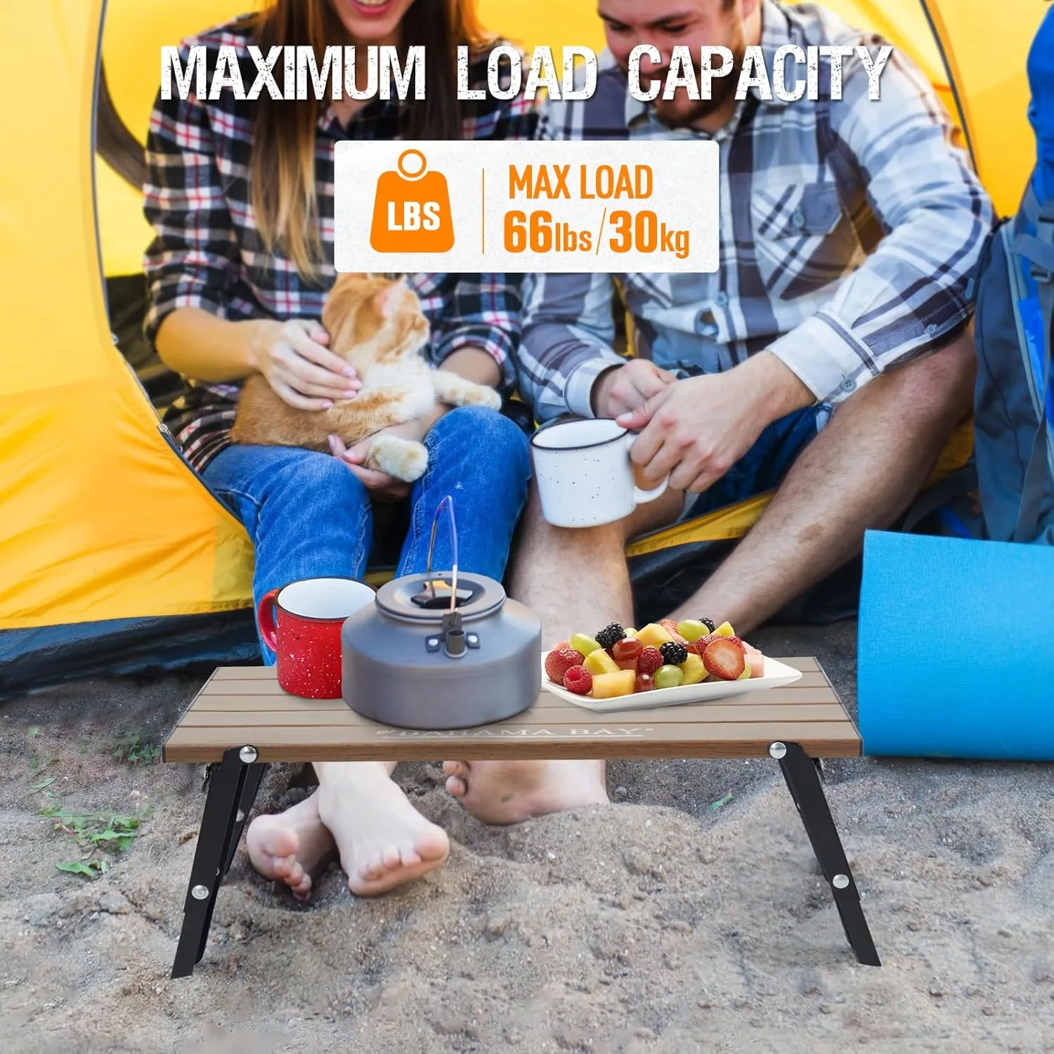 Ultralight Aluminum Mini Table, Foldable Small Beach Table with Retractable Legs, 66lbs/30kg Weight Capacity, Suitable for Picnic Camping Outdoor Hiking(Dark Woodgrain)