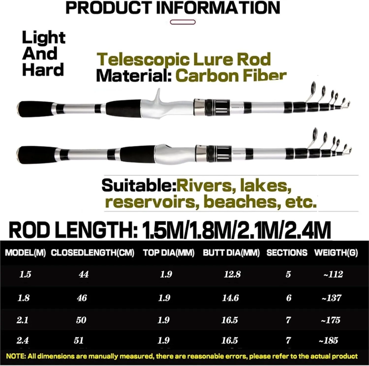 Ultralight and Hard Telescopic Fishing Rod Portable Long Casting Pole Carbon Fiber 1.5-2.4m Fast Action Fishing Pole Tackle