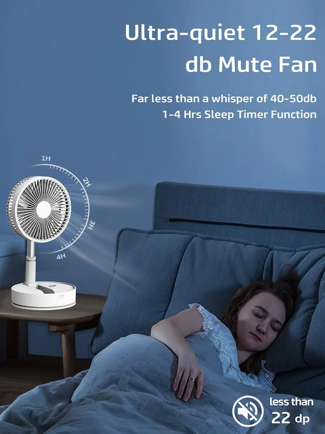 UN UNITEDTIME Oscillating Fan with Remote Control, 7200mAh Rechargeable Battery Operated Travel for Camping, 4 Speed, Timer, Height Adjustment Portable Foldable Fan for Travel, Outdoor, Home (White)