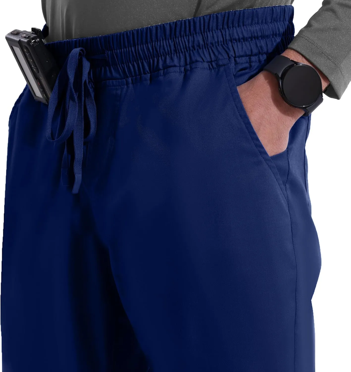 Uniforms World Elvis Scrubs Set for Men — Classic V-Neck Stretch Top & Straight Pants, Elastic Waistband, 7 Pockets
