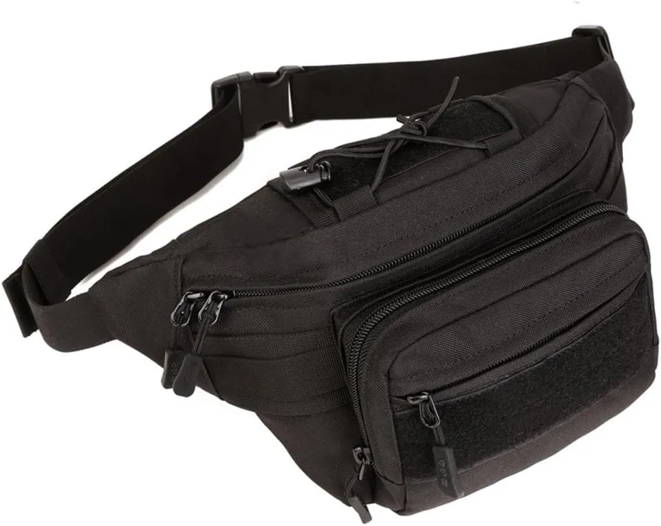UNISTRENGH Military Fanny Pack Tactical Waist Bag Pack Water-resistant Hip Belt Bag Pouch for Outdoor Bumbag (Black)