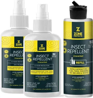 Unscented Picaridin Insect Repellent Spray 2 Pack   Refill. DEET-Alternative. Picaridin Based. 12-hr Proven Protection. Picaridin Repels Ticks, Gnats and Mosquitoes